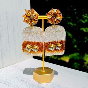Beaded Whiskey Glass Statement Earrings